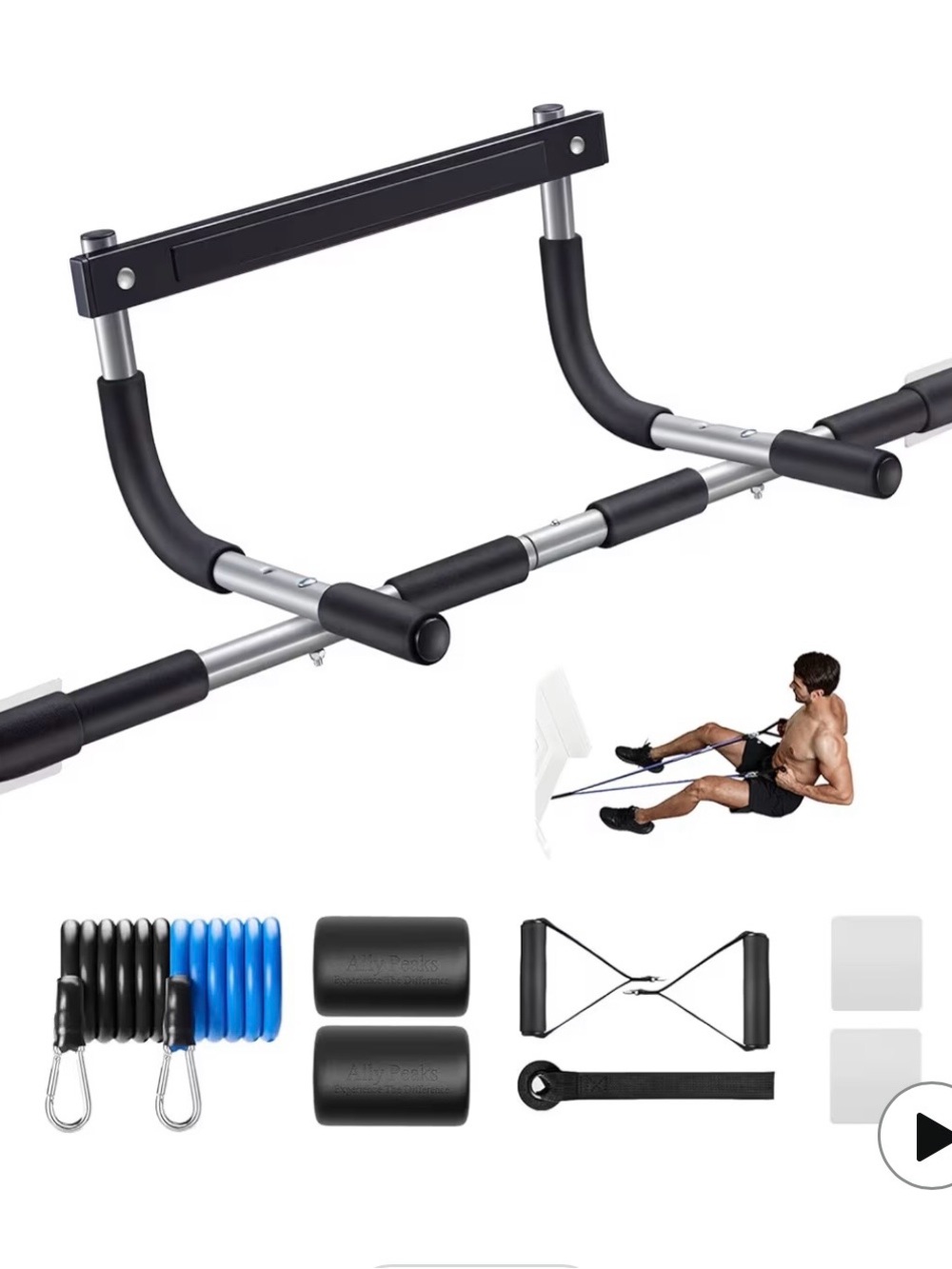 Black and Silver Doorway Pull-Up Bar, Max weight 440 lbs Heavy Duty